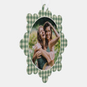 Rusto Groen Gingham Foto Modern Kerstmis Ornament Kaart (Rechts)