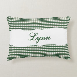 Rusto Groen Gingham Gepersonaliseerde Naam Accent Kussen