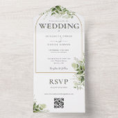 Rusto Groen Gouden Boog QR Code Trouwen All In One Uitnodiging (Binnen)