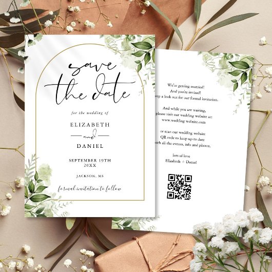 Rusto Groen Gouden Boog QR Code Trouwen Save The Date