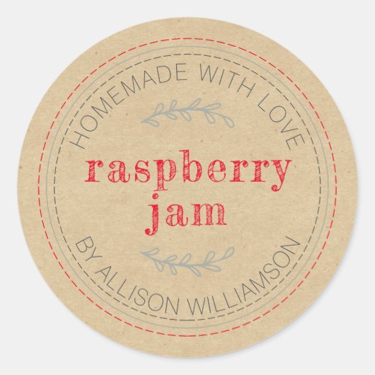 Rusto Homemade Jam Kan Kraftpapier Pot Ronde Sticker (Voorkant)