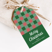Rusto Kerstdag Groene Geruite Patroon  Cadeaulabel