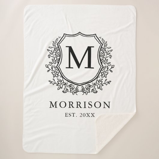 Rusto Monogram Zwart Wit Wapen Nieuwgetrouwd Huwel Sherpa Deken (Voorkant)
