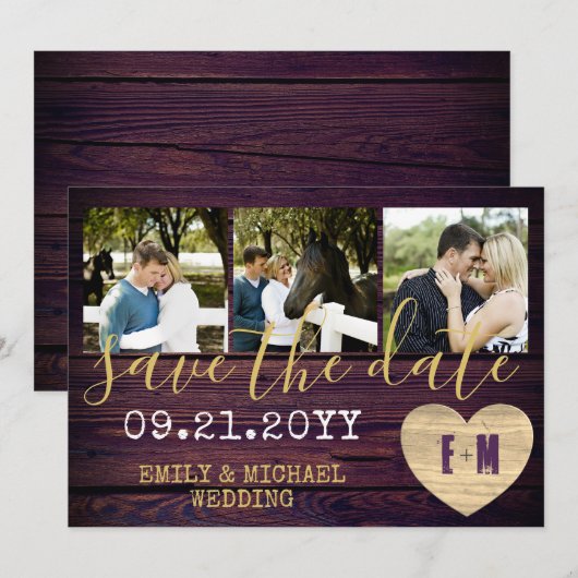 Rusto PHOTO Save The Date Paars Goud (Voorkant / Achterkant)