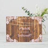 Rustoce bloem lichtsnoeren houten bruidsmeisje kaa kaart (Staand voorkant)