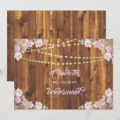 Rustoce bloem lichtsnoeren houten bruidsmeisje kaa kaart (Voorkant / Achterkant)