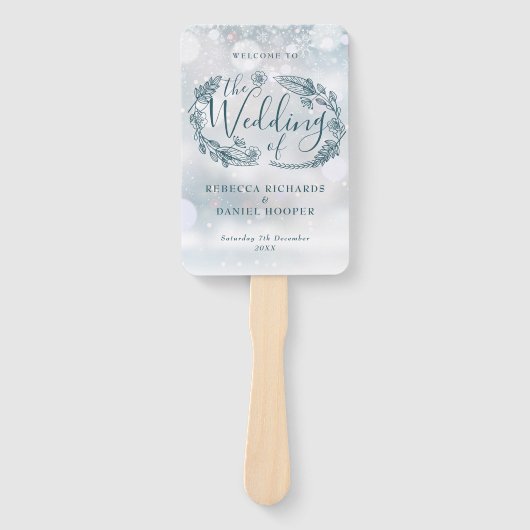 Rustoce Bloemige Sneeuwvlokken Winter Bruiloftspro Handwaaier (Voorkant)