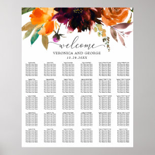 Rustoce bloemrijke herfst bruiloft zitplaatskaart poster