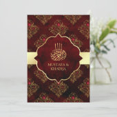 Rustoce Goud Donkerrood Damast Moslim Bruiloft Kaart (Staand voorkant)