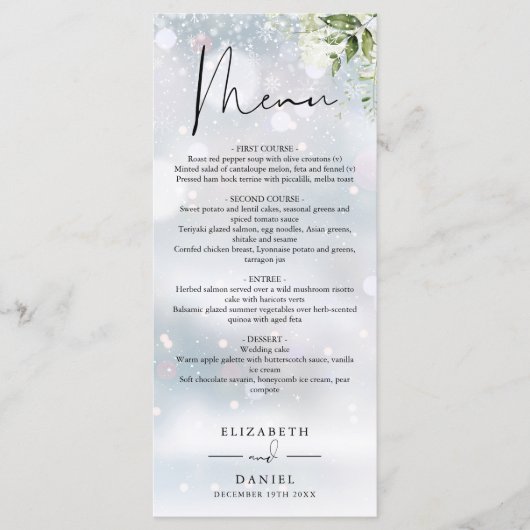Rustoce Groen Monogram Winter Bruiloft Diner Menu (Voorkant)