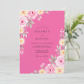 Rustoce Magenta Gele Pioen Huwelijk Kaart (Staand voorkant)