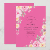 Rustoce Magenta Gele Pioen Huwelijk Kaart (Voorkant / Achterkant)