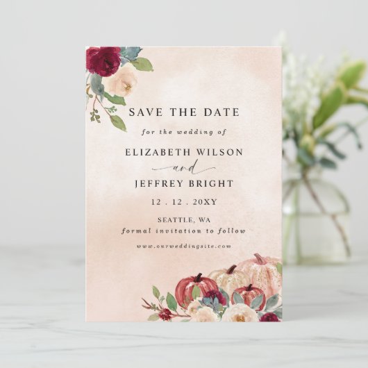 Rustoce Moderne Pompoenen Landelijke Herfst Huweli Save The Date (Staand voorkant)