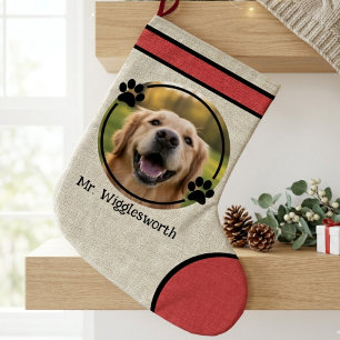 Rustoce Pootafdruk Rode Jute Foto Grote Kerstsok