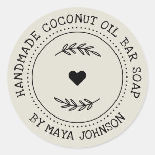 Rustoce Stof Ivoor Groene Handgemaakte Ronde Sticker