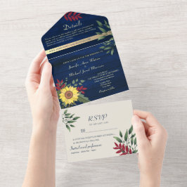 Rustoce Zonnewedding in Marineblauw All In One Uitnodiging