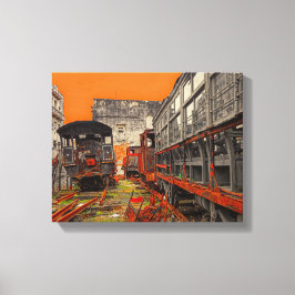 Rustocomotieven en treinwagons canvas afdruk