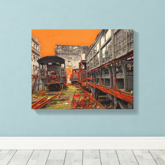 Rustocomotieven en treinwagons canvas afdruk (Insitu (Houten vloer))