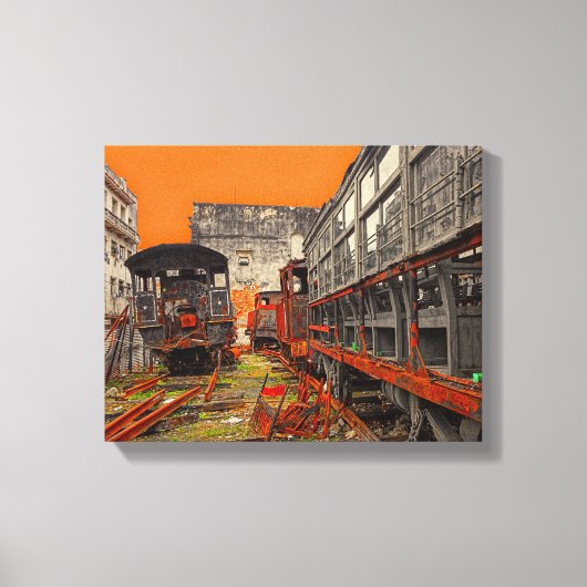 Rustocomotieven en treinwagons canvas afdruk (Voorkant)