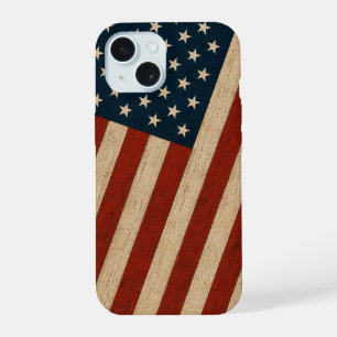 Rustoek Amerikaanse Vlag Houtstructuur Patriottisc iPhone 15 Case