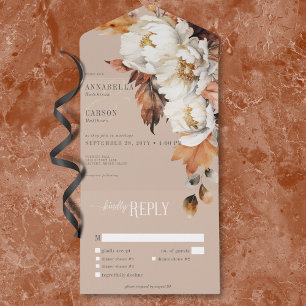 Rustoek Beige & Crème Herfst Bloemen & Bladeren Ee All In One Uitnodiging