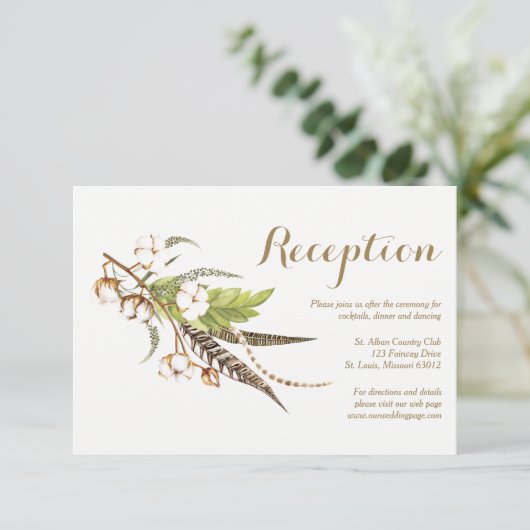 Rustoek Katoenen Bloemige Trouwreceptiekaart Kaart (Staand voorkant)