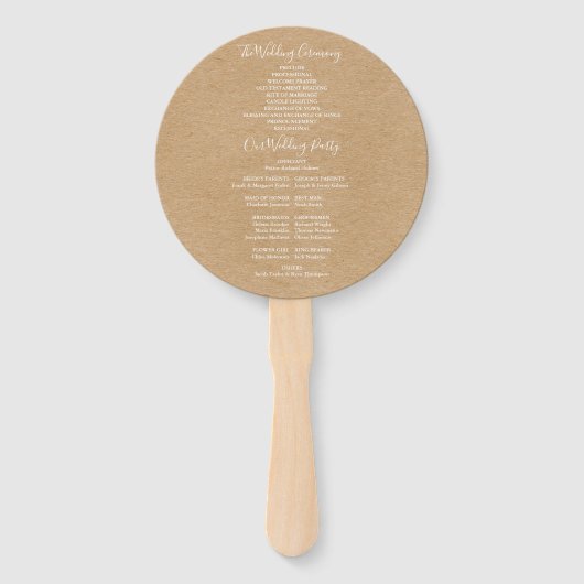 Rustoek Kraft Elegant Bruiloftsprogramma Handwaaier (Achterkant)