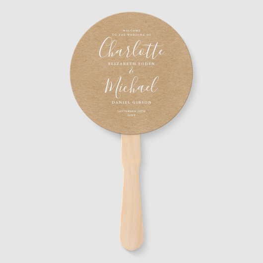 Rustoek Kraft Elegant Bruiloftsprogramma Handwaaier (Voorkant)