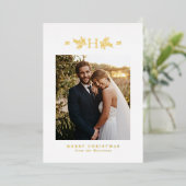Rustoek monogram één foto Kerstmis Folie Feestdagenkaart (Staand Voorkant)