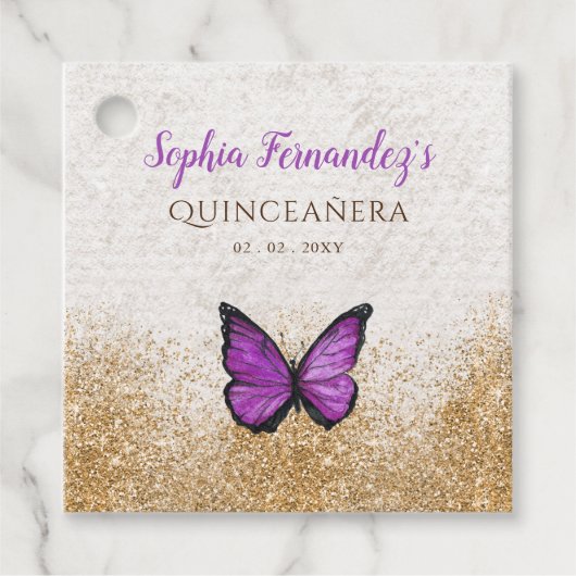Rustoek Oud Paars Goud Vlinder Bedankjes Labels (Voorkant)