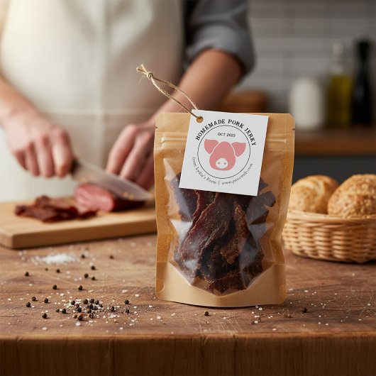 Rustoekig varkensjerky-etiket met silhouet van een bedankjes labels