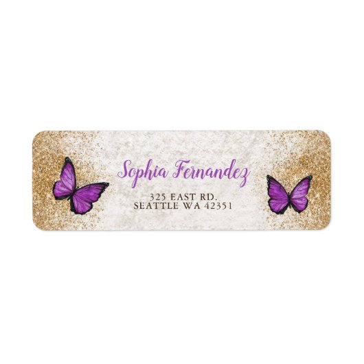Rustoekig vintage paars goud vlinder etiket (Voorkant)