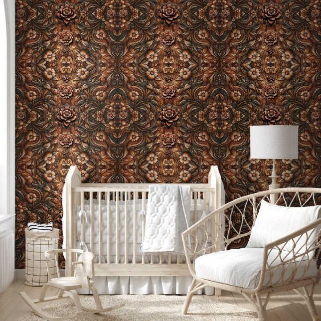 Rustoestelijke geëmbosseerde lederen look bloemend behang (Kinderen)