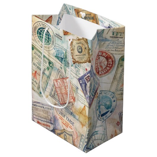 Rustoïde Paspoortstempel Reispatroon (7) Medium Cadeauzakje (Voorkant Gekanteld)