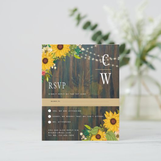 Rustoieke Hout Zonnebloemen Lichten Trouw RSVP