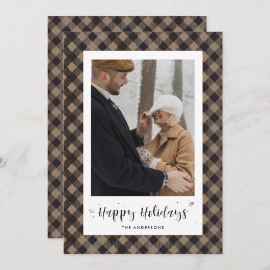 Rustoieke Kerstkaarten met Buffelruitpatroon en Fo Feestdagenkaart (Voorkant / Achterkant)