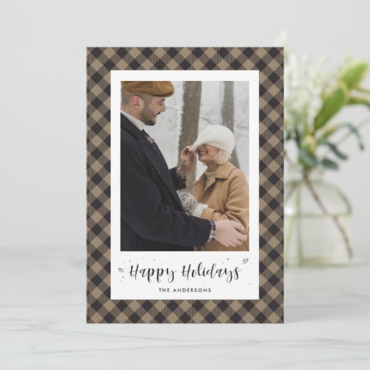 Rustoieke Kerstkaarten met Buffelruitpatroon en Fo Feestdagenkaart (Staand voorkant)