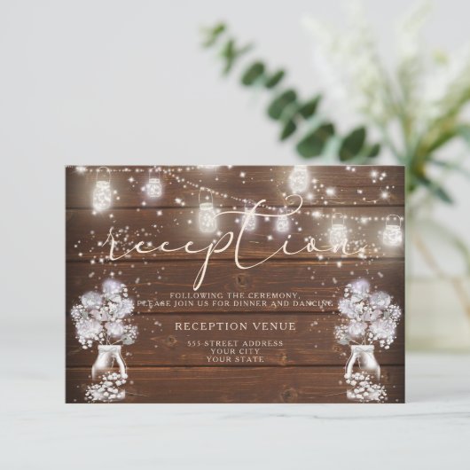 Rustoieke Mason Jar Slingerlichtjes deBarefootBrid Kaart (Staand voorkant)