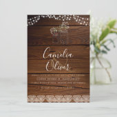 Rustoieke Mason Jars Lichten Kant Gypsofiele TROUW Kaart (Staand voorkant)