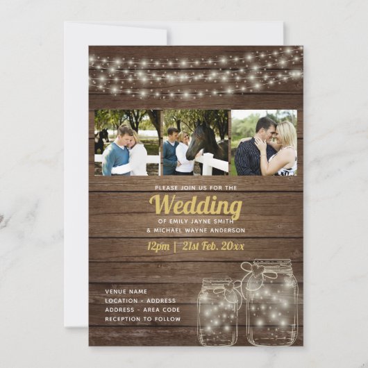 Rustoieke Mason Pot Lichten FOTO COLLAGE Trouwen Kaart (Voorkant)