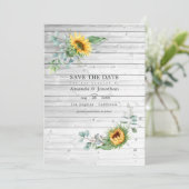 Rustoise Boho Zonnebloem Eucalyptus Trouwfoto Save The Date (Staand voorkant)
