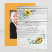 Rustoise Boho Zonnebloem Eucalyptus Trouwfoto Save The Date (Voorkant / Achterkant)