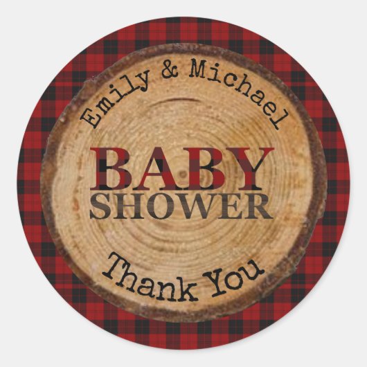 Rustoise Buffalo Plaid Babyshower Persoonlijk Ronde Sticker (Voorkant)
