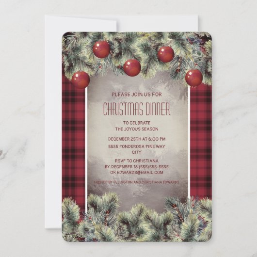 Rustoise Buffalo Plaid Zilver Grijs Kerst Diner Kaart (Voorkant)