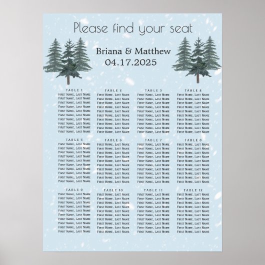 Rustoise Groene Winterdennen Trouw Zittijd Chart Poster (Voorkant)