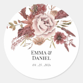 Rustoise herfstbloemen aquarel ronde sticker