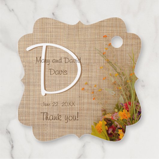 Rustoise herfstbloemen bruiloft cadeautag bedankjes labels (Achterkant)