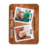 Rustoise kinderfoto's Vintage hout Save the Date Magneet (Verticaal)