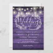 Rustoise Paarse Houten Slingerlichtjes Foto Bruilo Kaart (Voorkant)
