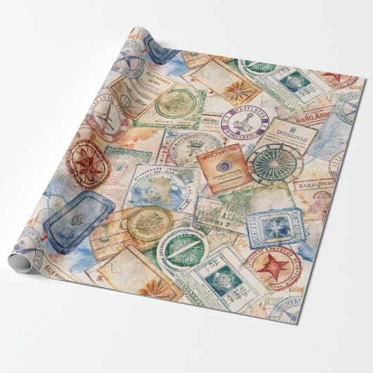 Rustoise Paspoortstempel Reispatroon (9) Cadeaupapier (Uitgerold)